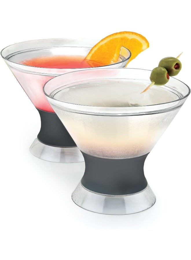 HOST Freeze Insulated Martini Cooling Cups, Plastic Freezer Gel Chiller Double Wall Stemless Cocktail Glass Set of 2, 9 oz, Grey - Image 1